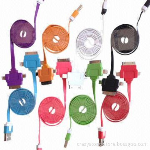 Crossover 3-in-1 Flat Cable for iPhone and Smartphone, Made of ABS
